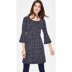 Boden Miriam jersey tunic dress navy blue bird print  flare sleeve Womens size 6